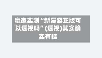 赢家实测“新漫游正版可以透视吗”(透视)其实确实有挂-第1张图片